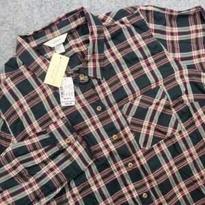 NWT CJ Banks Plaid Button Down Shirt Green Burgundy Check Long Sleeve 2X NWT